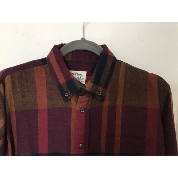 Natural Blue by Visitor Plaid 100% Cotton Long Sleeve Button Down small - Picture 2 of 8